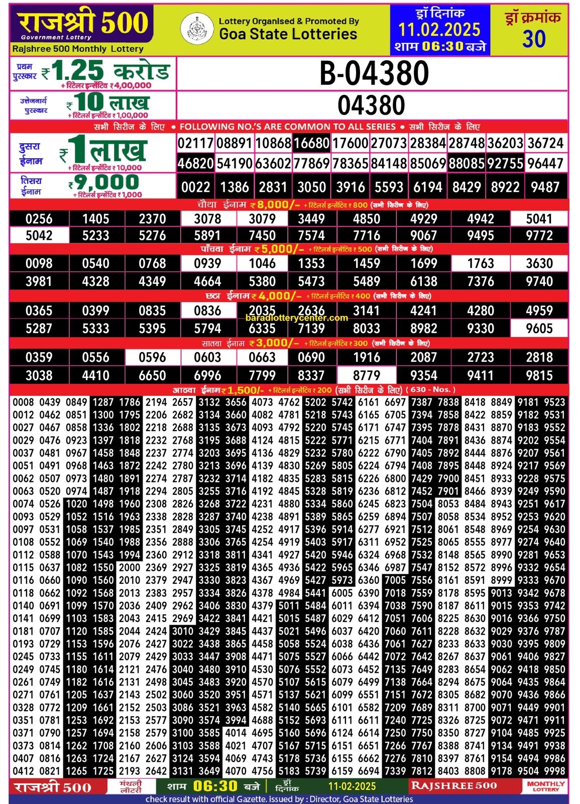 Rajshree 500 Monthly Lottery Result Draw Date 11-2-25 6-30PM lottery result